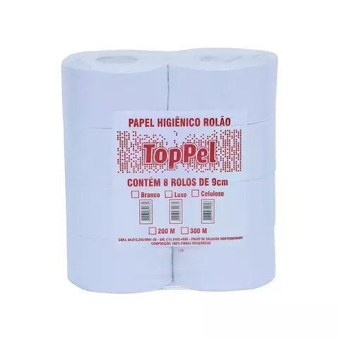 Papel Higiênico Rolão Luxo F. Simples Toppel 8 Rolos De 300m