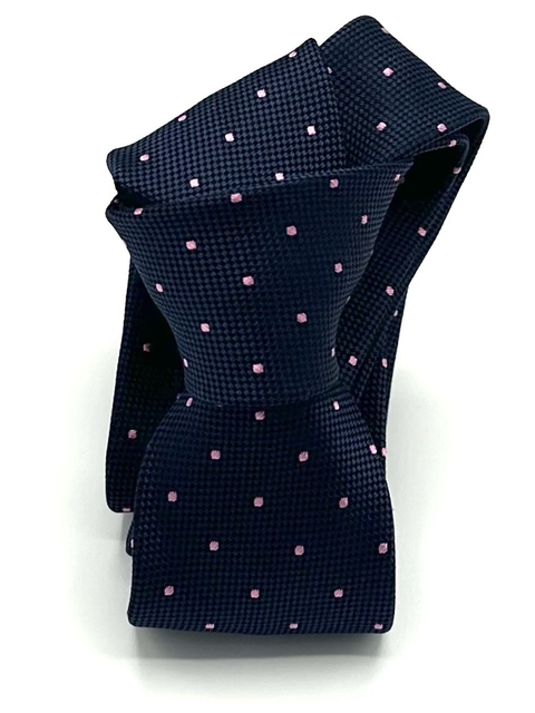 Gravata Slim Azul Marinho Rosa Poá - comprar online