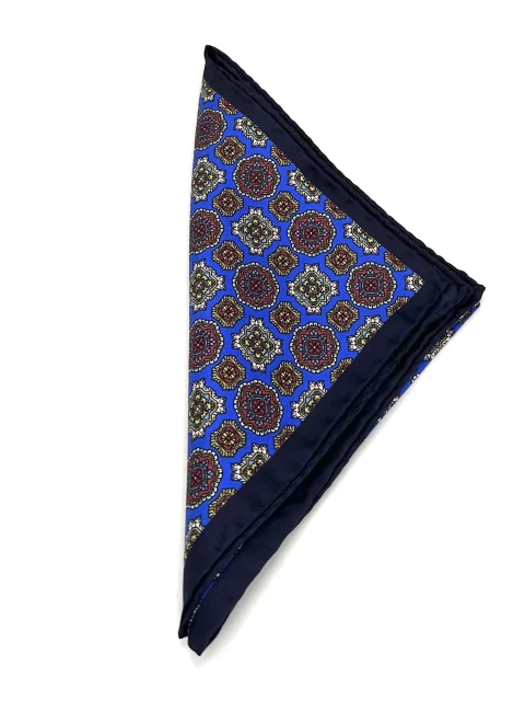 Lenço de Bolso Twill de Seda Azul Borda Azul Marinho - comprar online