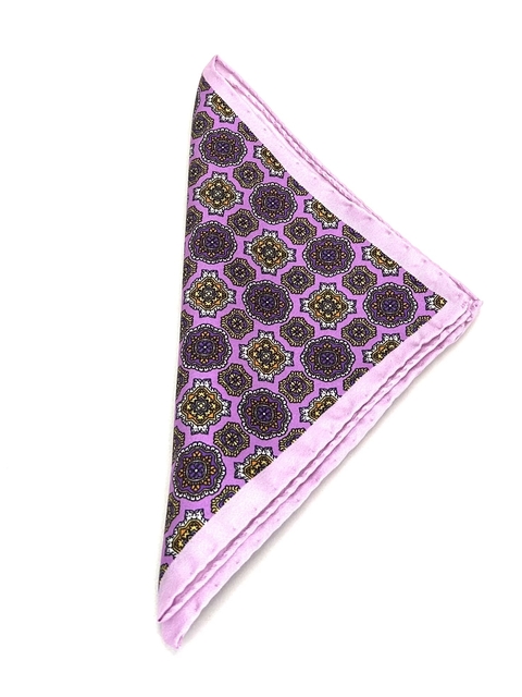 Lenço de Bolso Twill de Seda Lilás Borda Rosa - comprar online