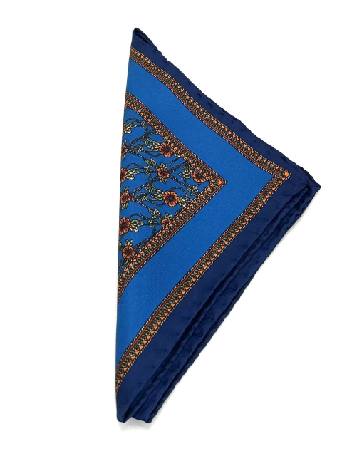 Lenço de Bolso Twill de Seda Azul Fiorellino Laranja - comprar online