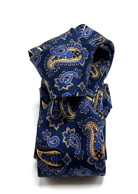 Gravata Slim Twill Paisley Azul Marinho - comprar online