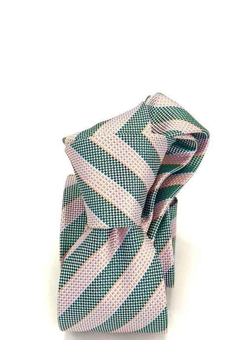 Gravata Slim Listrada Verde Claro Rosa - comprar online
