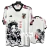 Camisa de torcedor masculina do Japão com design do anime Tanjiro, em branco com detalhes em preto e ilustrações coloridas.