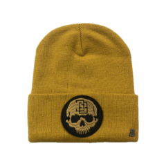 Gorro Tejido Doble (Mostaza, Con Parche)