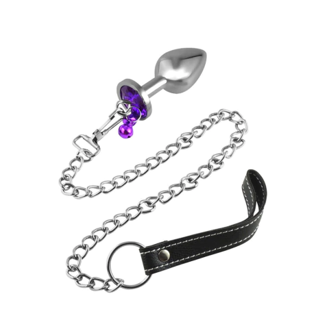 Plug Anal Metal com Pedra Cravejada P, Sino e Guia com Corrente - Sx