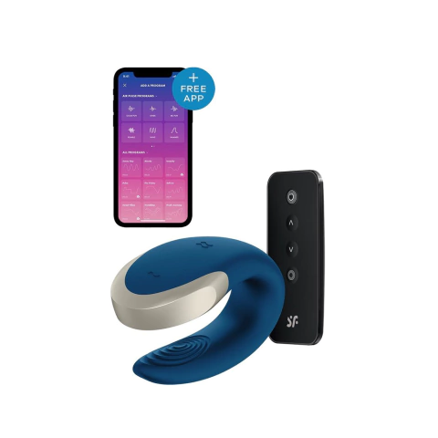 Satisfyer Double Love Azul - Vibrador Casal com Controle App Mundial - Satisfyer
