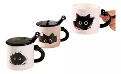 Taza Ceramica Gato Negro Con Cuchara Y Tapa