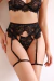 Conjunto Clarissa em renda com Cinta Liga e detalhes em tule - Preto