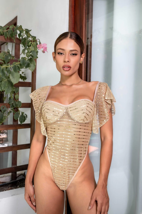 Body Glow em Tule Brilhoso - Dourado - ULTIMAS PEÇAS - comprar online