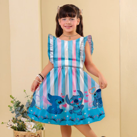 Vestido Infantil com Babadinho Estampa Stitch - comprar online