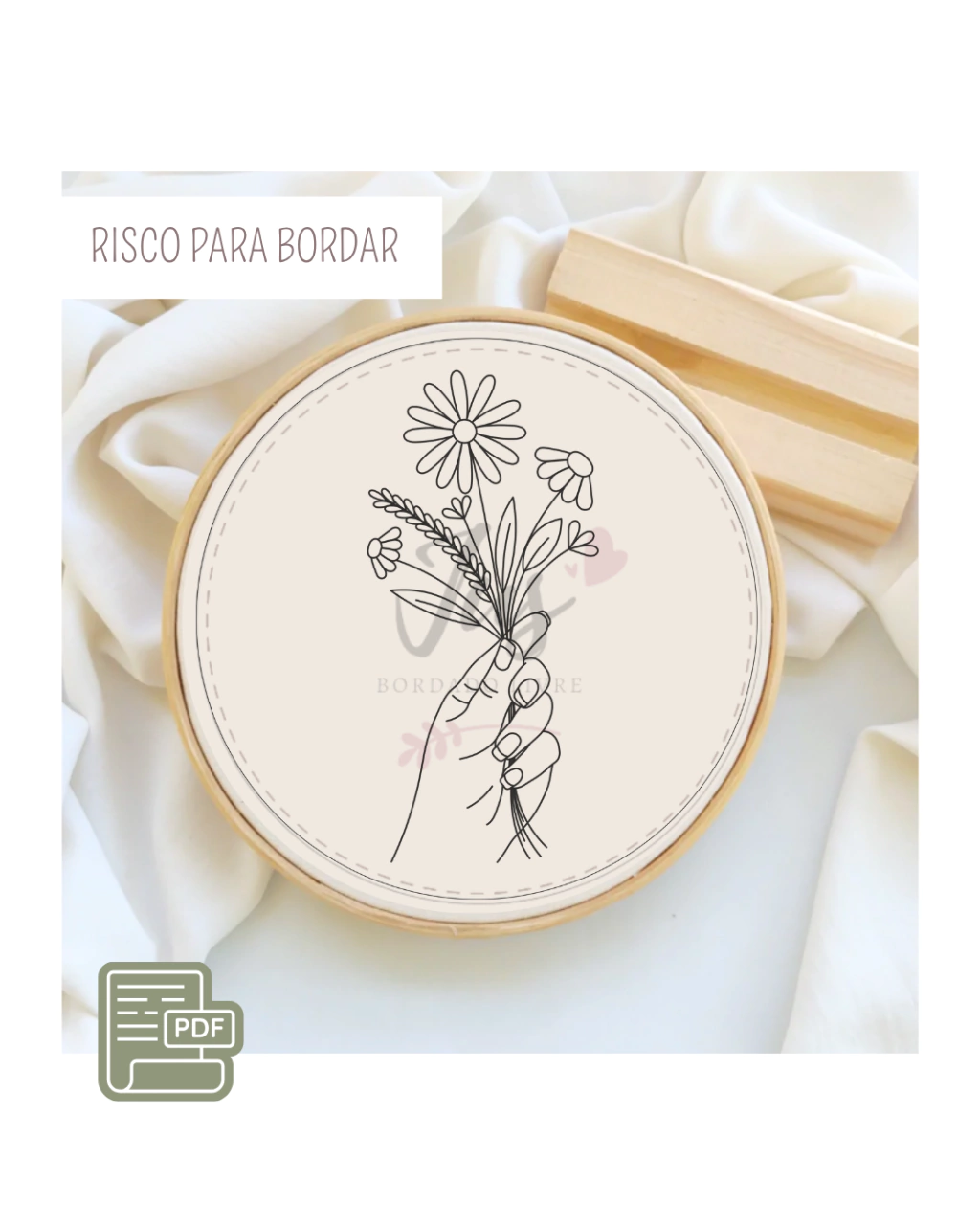 Risco para Bordar - Mão com Flores