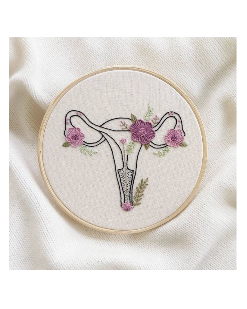 Quadro bordado - Útero Florido - 16cm