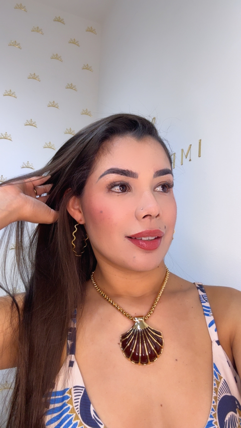 Colar Concha G Marrom corrente robusta Verniz