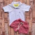 CONJUNTO CAMISA GOLA POLO BRANCA E SHORT GOIABA