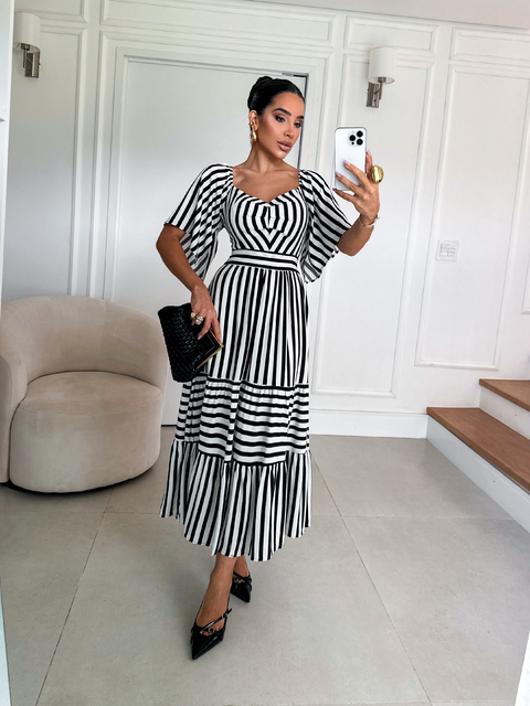 VESTIDO LUANA LISTRADO (Preto)