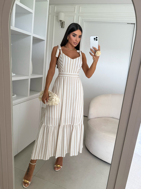 VESTIDO MILENY LISTRADO TRADICIONAL (Nude)