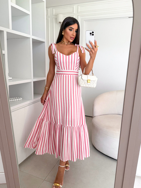 VESTIDO MILENY LISTRADO TRADICIONAL (Rosa bebê)