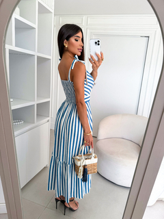 VESTIDO MILENY LISTRADO TRADICIONAL (Azul Jeans) - comprar online