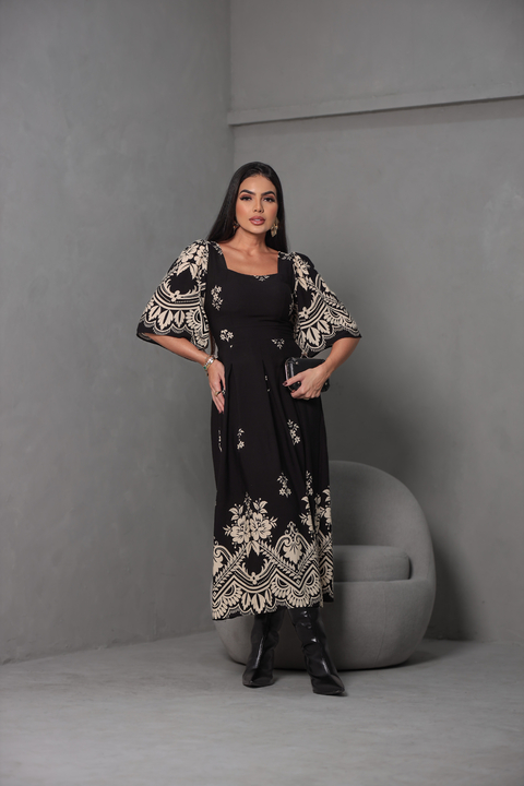 VESTIDO BELLA BARRADO (Preto)