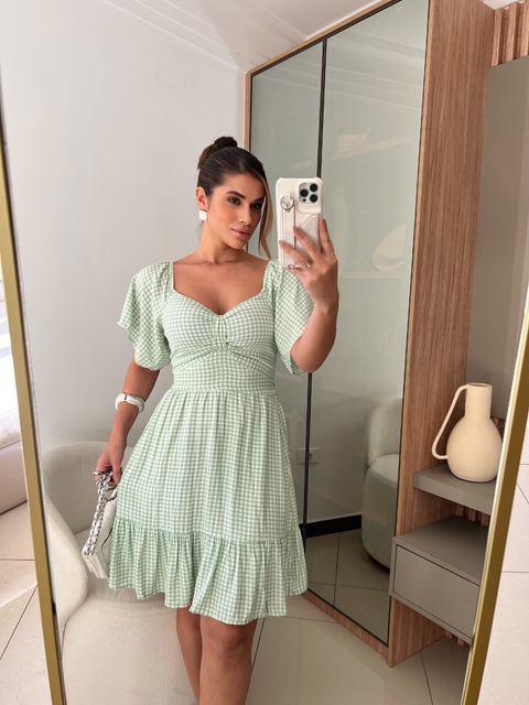 VESTIDO MALY XADREZ (Verde Menta) - comprar online