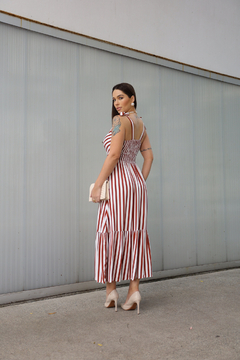 VESTIDO MILENY LISTRADO TRADICIONAL (Marrom) - comprar online