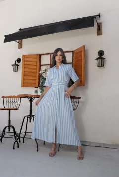 VESTIDO BOTÕES LISTRADO (Azul bebê)