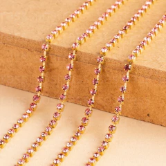 Corrente de Strass SS6.5 Rosa Claro Dourado - 5 Metros