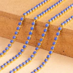 Corrente de Strass SS6.5 Azul Royal Fosco Dourado - 5 Metros