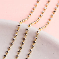 Corrente de Strass SS8.5 Grafite Dourado - 5 Metros