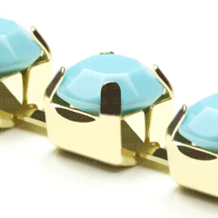 Corrente de Strass SS29 Turquesa Banhado a Ouro - 5 Metros