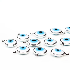Pingente Olho Grego 10mm com 1 argola Branco Banho Prata - 100 Peças