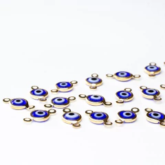 Pingente Olho Grego 6mm com 2 argolas Azul Dourado - 100 Peças