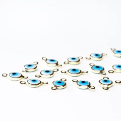 Pingente Olho Grego 6mm com 2 argolas Branco Banhado a Ouro - 100 Peças