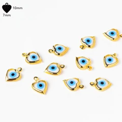 Pingente Olho Grego 7mm Coração com 1 argola Branco Dourado - 100 Peças