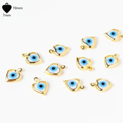 Pingente Olho Grego 7mm Coração com 1 argola Branco Banhado a Ouro - 100 Peças