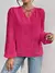Camisa Feminina em Leise com Decote V e Cordão no Busto