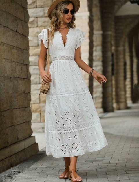 VESTIDO MIDI DE RENDA - comprar online