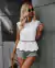 Blusa feminina bata em laise manga curta com detalhes em Gripir - Clamilli