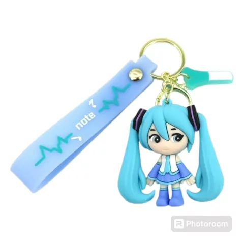 Llavero Goma Miku Pelo Celeste