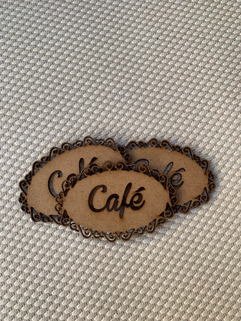 aplique em mdf escrito café