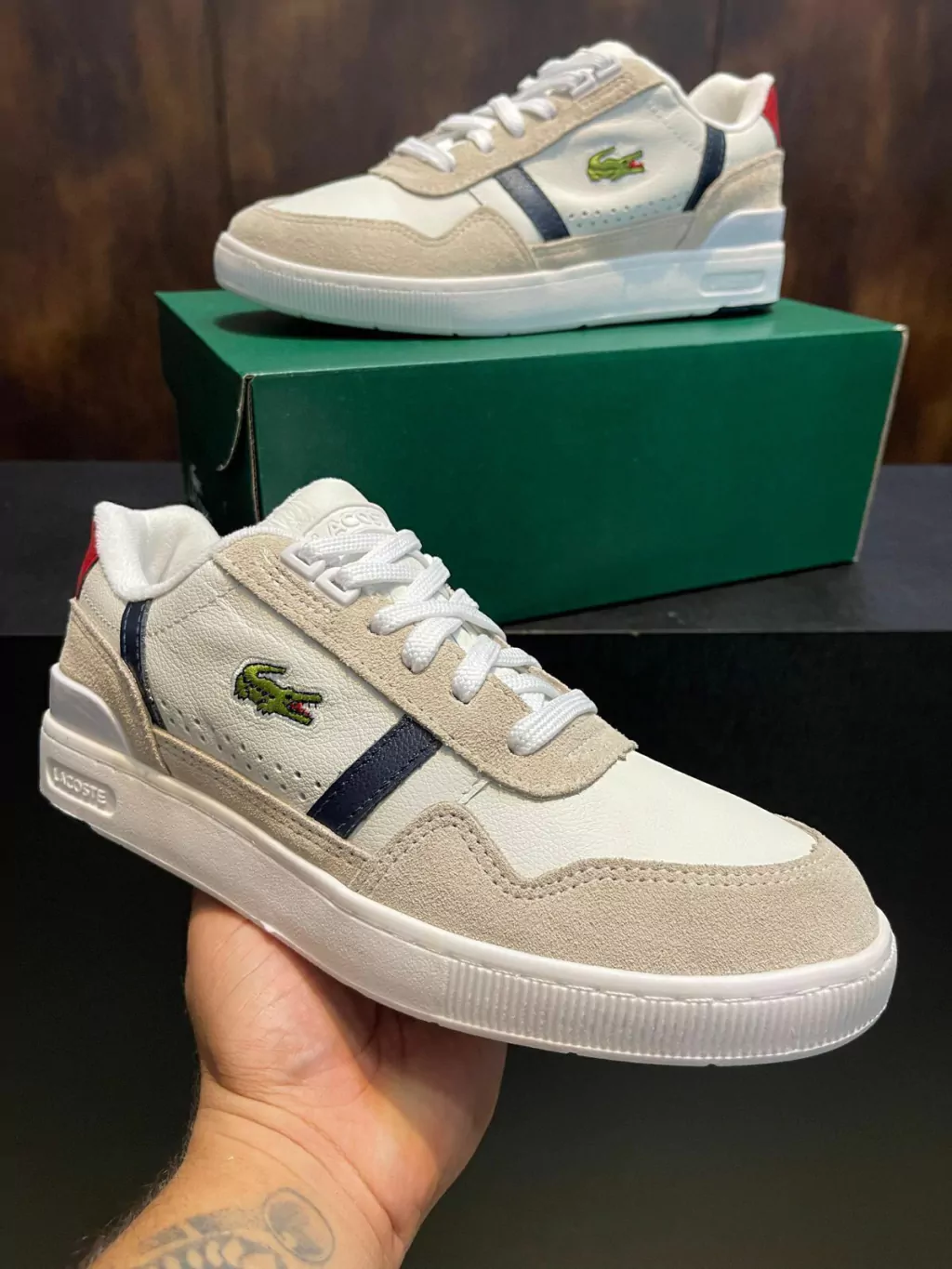 Lacoste T-Clip - Bege-Marinho