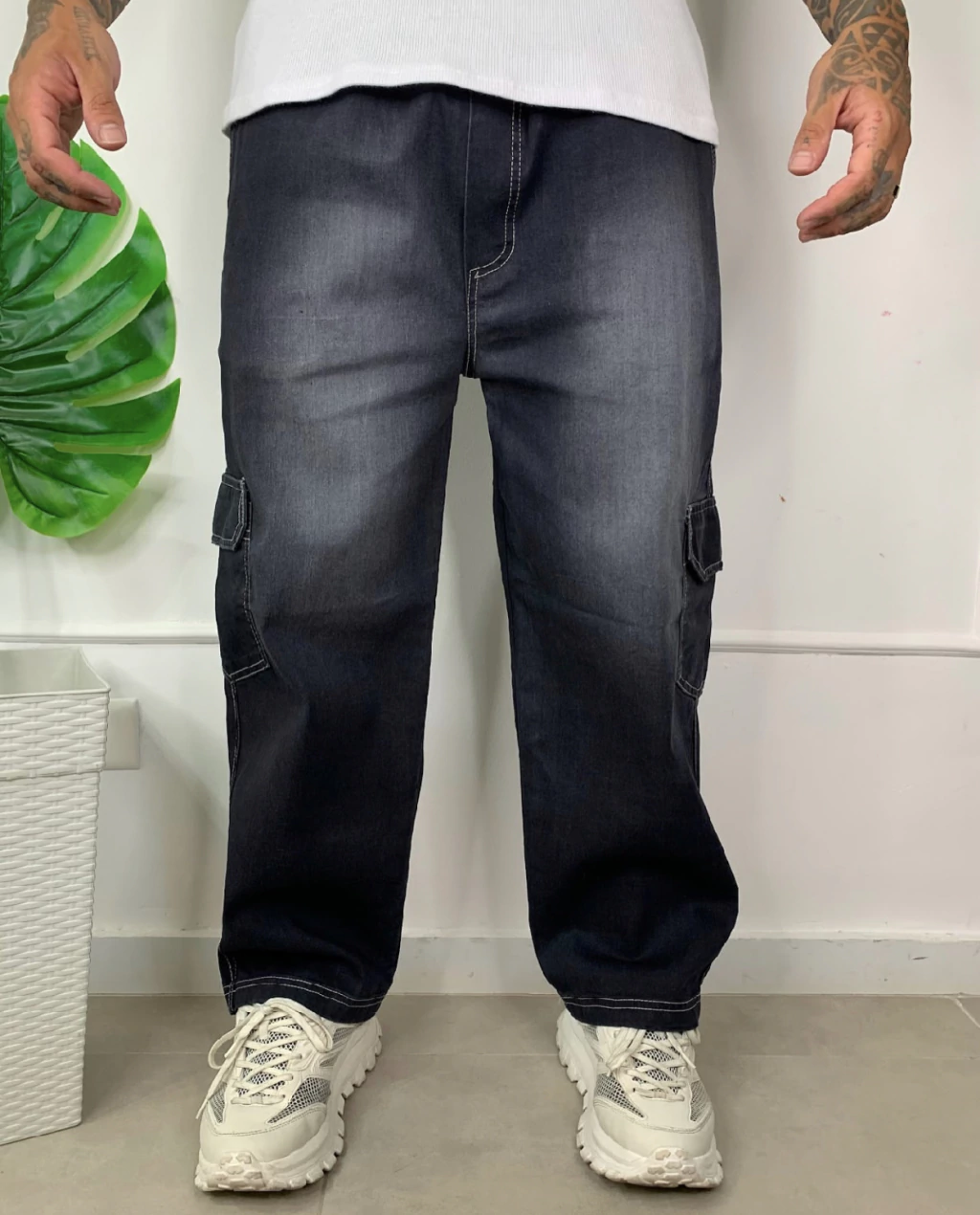 Calça Cargo Baggy Speedy "Preta Jateado"
