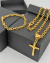 Kit Corrente Elo Oval (5mm) + Pingente Cruz Inri Cristo G + Pulseira - Banhado a Ouro 18k
