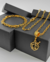 Kit Corrente Elo Cadeado (4,5mm) + Pingente Escudo Fé + Pulseira Dupla - Banhado a Ouro 18k