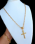 Kit Corrente Elo Cadeado (4,5mm) + Pingente Cruz Lisa G + Pulseira Dupla - Banhado a Ouro 18k