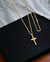Kit Corrente Grumet (2mm) + Pingente Cruz Inri Cristo P + Pulseira - Banhado a Ouro 18k
