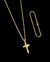 Kit Corrente Elo Cadeado (2,5mm) + Pingente Cruz Inri Cristo P + Pulseira - Banhado a Ouro 18k