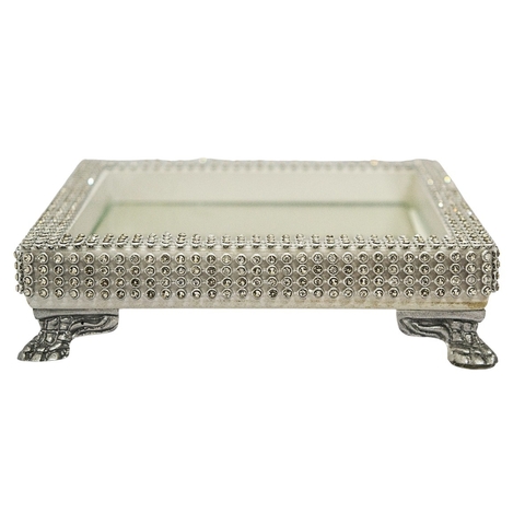 BANDEJA MADEIRA STRASS PRATA 12x12 - 041112