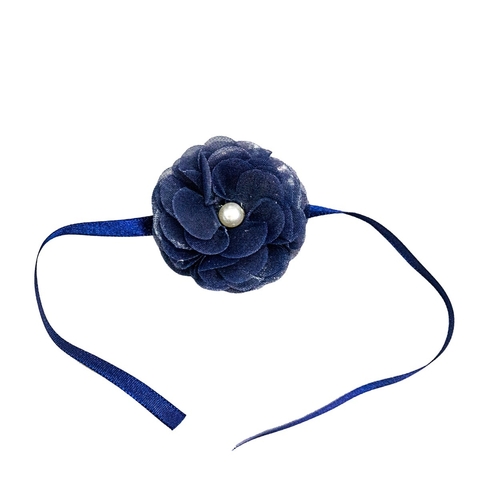 PINGENTE ROSA DE TULE C/ PEROLA AZUL ESCURO - 180126